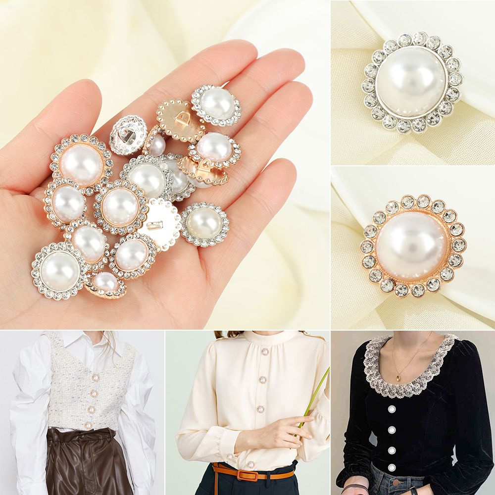 Sew On Rhinestone - 10Pcs Alloy Shiny Rhinestone Pearl Clothing