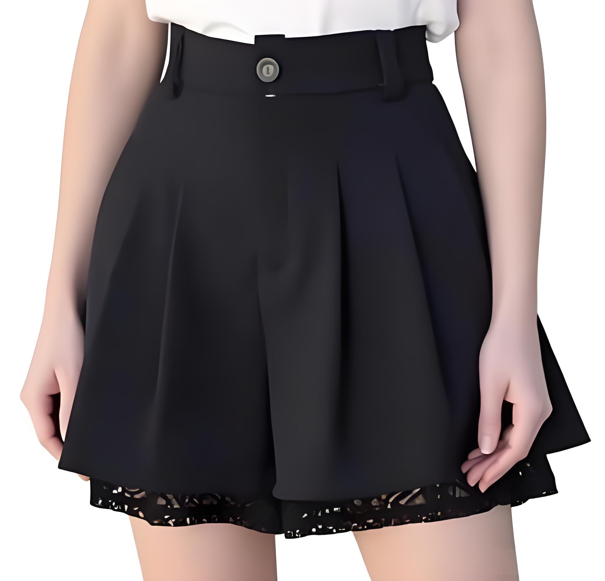 Elastic Lace Trim - Women High Waist Tailored Trousers Culottes