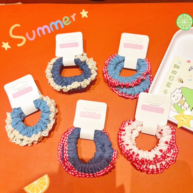 Elastic Lace Trim - Lace Trim Denim Hair Ties Red