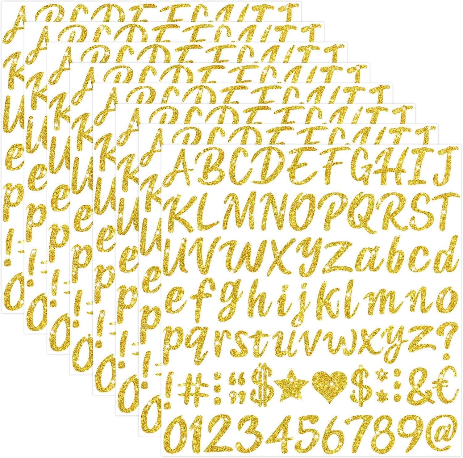 Glitter Vinyl Roll - 664 Pcs/8Sheets Gold Glitter Alphabet Number
