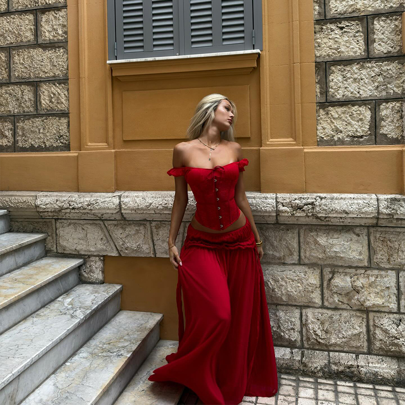 Chic Red Off Shoulder Corset T – обзор и цена Elastic Lace Trim