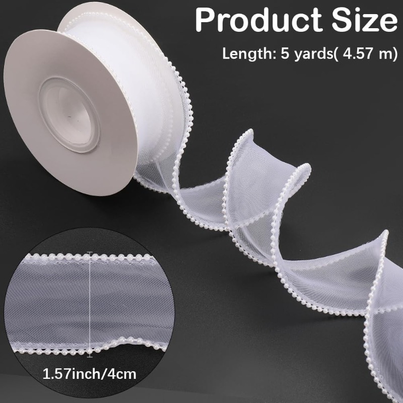 5 Yards White Faux Pearl Edge  – обзор и цена Organza Ribbon Spool