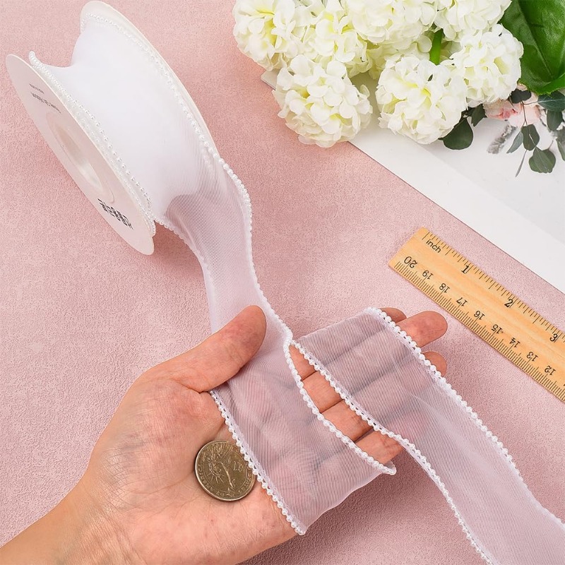5 Yards White Faux Pearl Edge  – обзор и цена Organza Ribbon Spool