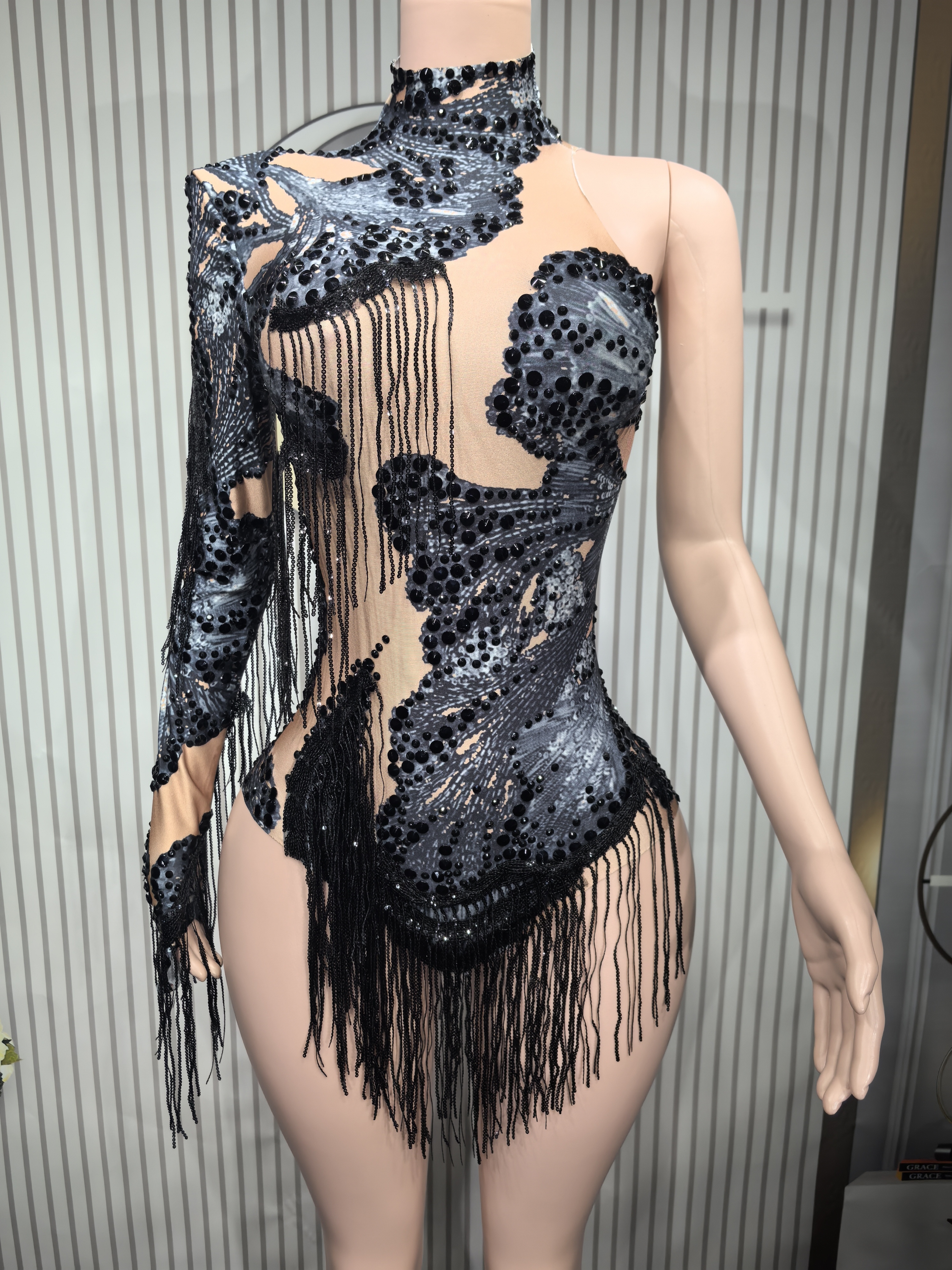 Sexy Skinny Leotard Singer Dan – обзор и цена Rhinestone Banding Trim