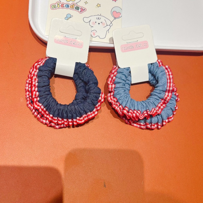 Lace Trim Denim Hair Ties Red  – обзор и цена Elastic Lace Trim