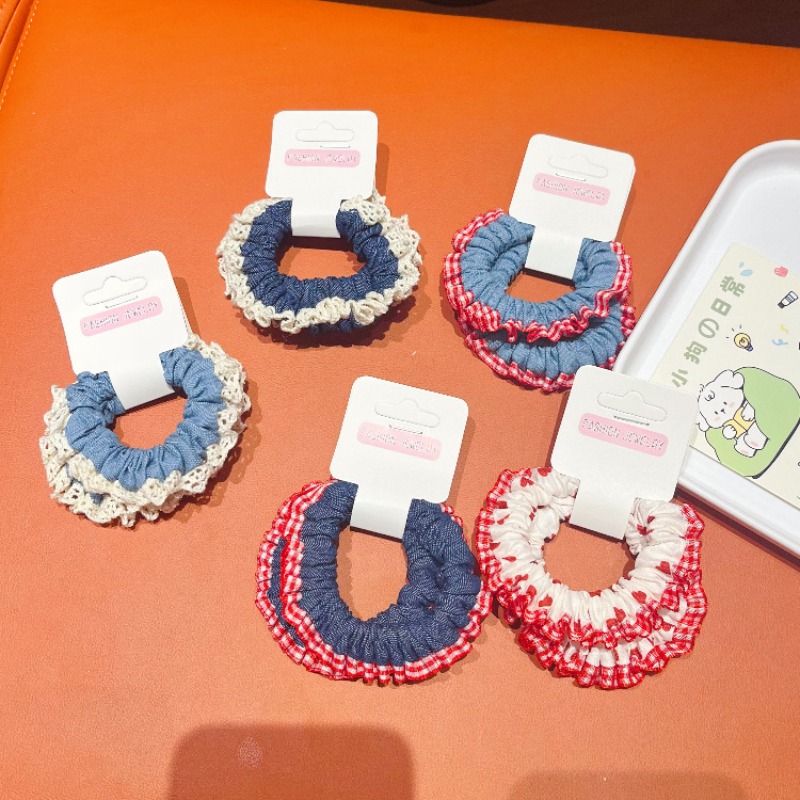 Lace Trim Denim Hair Ties Red  – обзор и цена Elastic Lace Trim