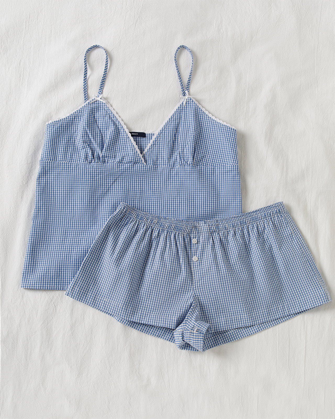 Blue Plaid Shorts 2 Piece Set  – обзор и цена Elastic Lace Trim