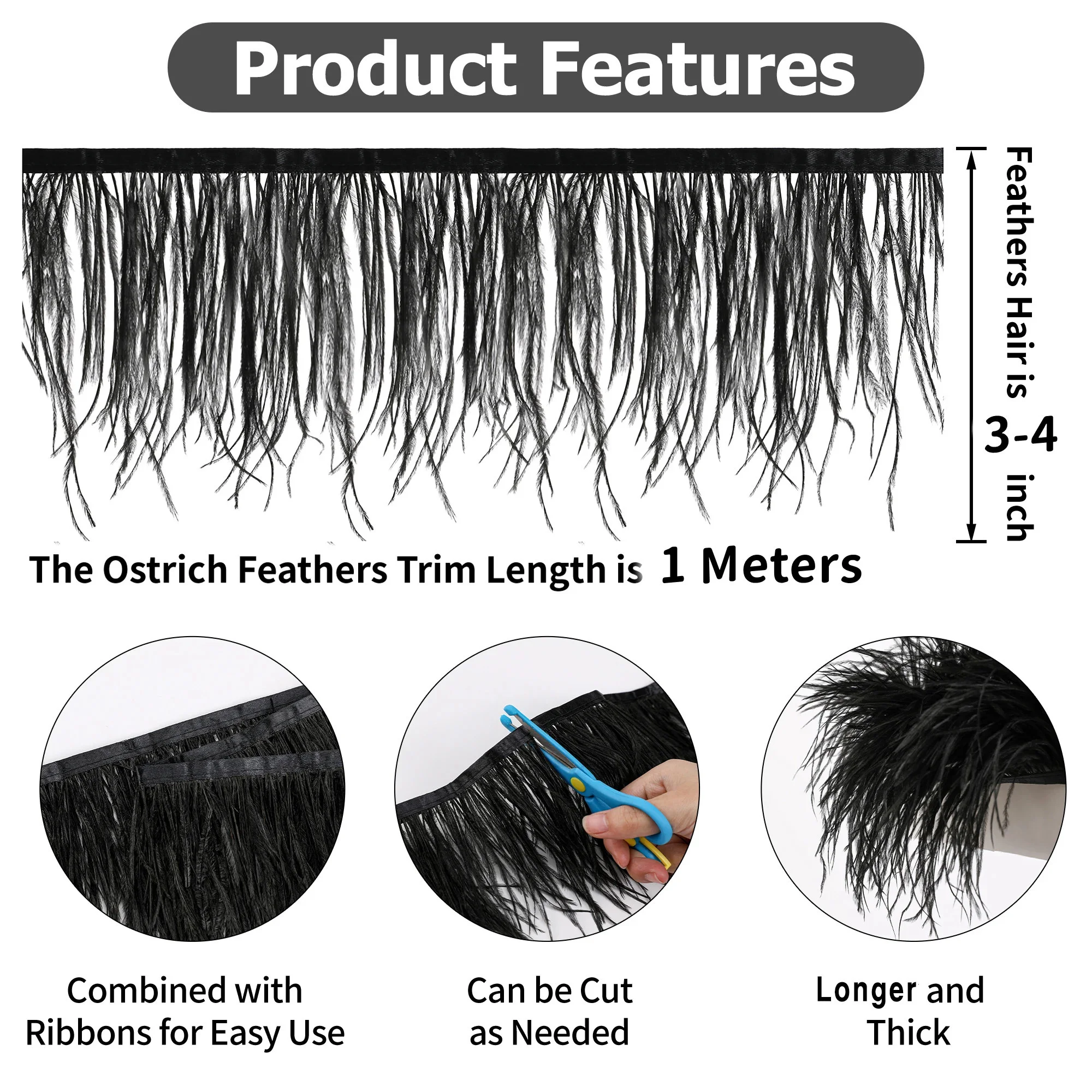 1/10M Natural Plume Black Ostr – обзор и цена Feather Trim Marabou