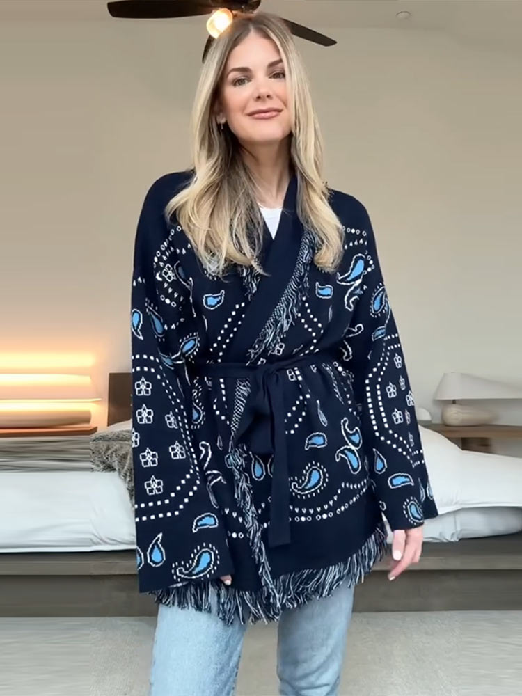 Elegant Print Tassel Cardigan  – обзор и цена Tassel Fringe Trim