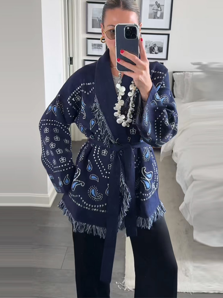 Elegant Print Tassel Cardigan  – обзор и цена Tassel Fringe Trim