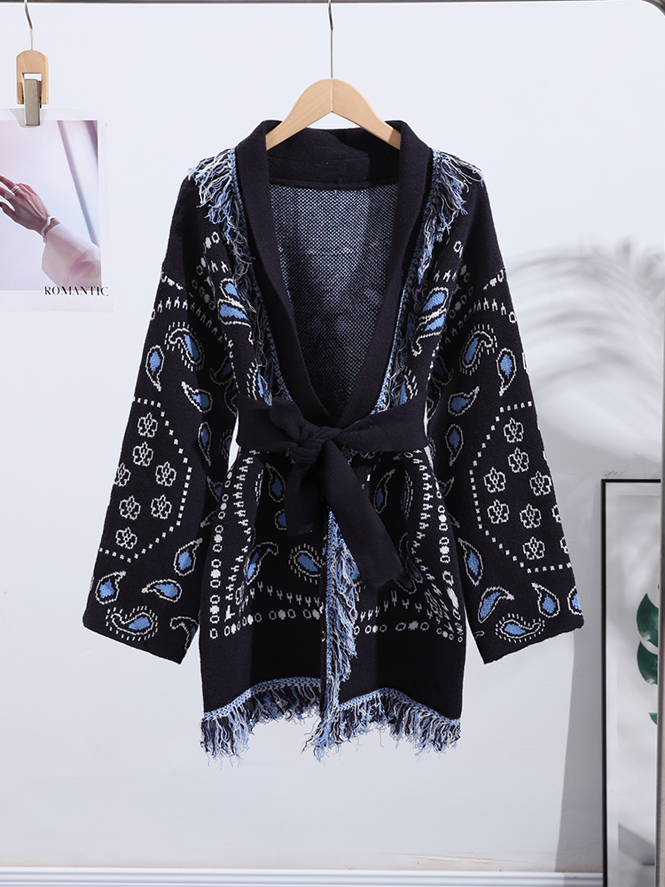 Elegant Print Tassel Cardigan  – обзор и цена Tassel Fringe Trim