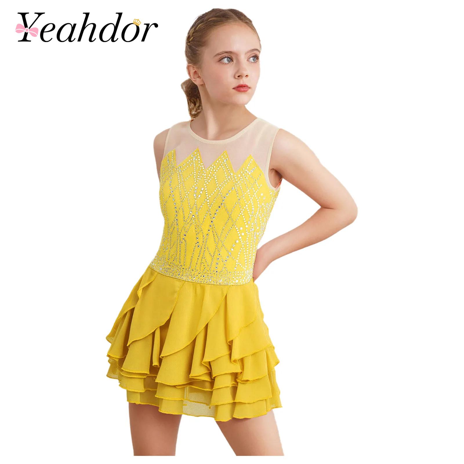 Girls Mesh Figure Skating Dres – обзор и цена Rhinestone Banding Trim