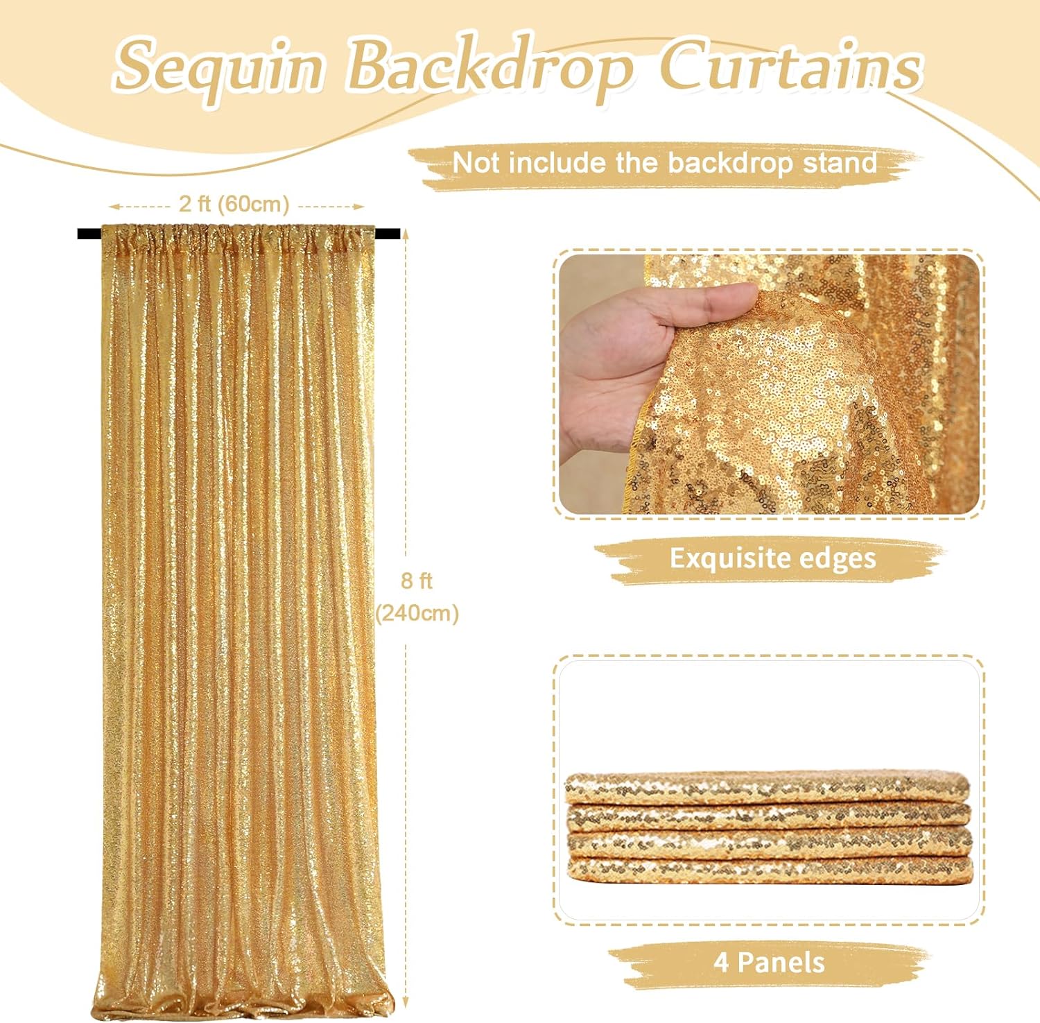 2×8FT-4PCS Gold Sequin Backdro – обзор и цена Sequin Fabric Panel