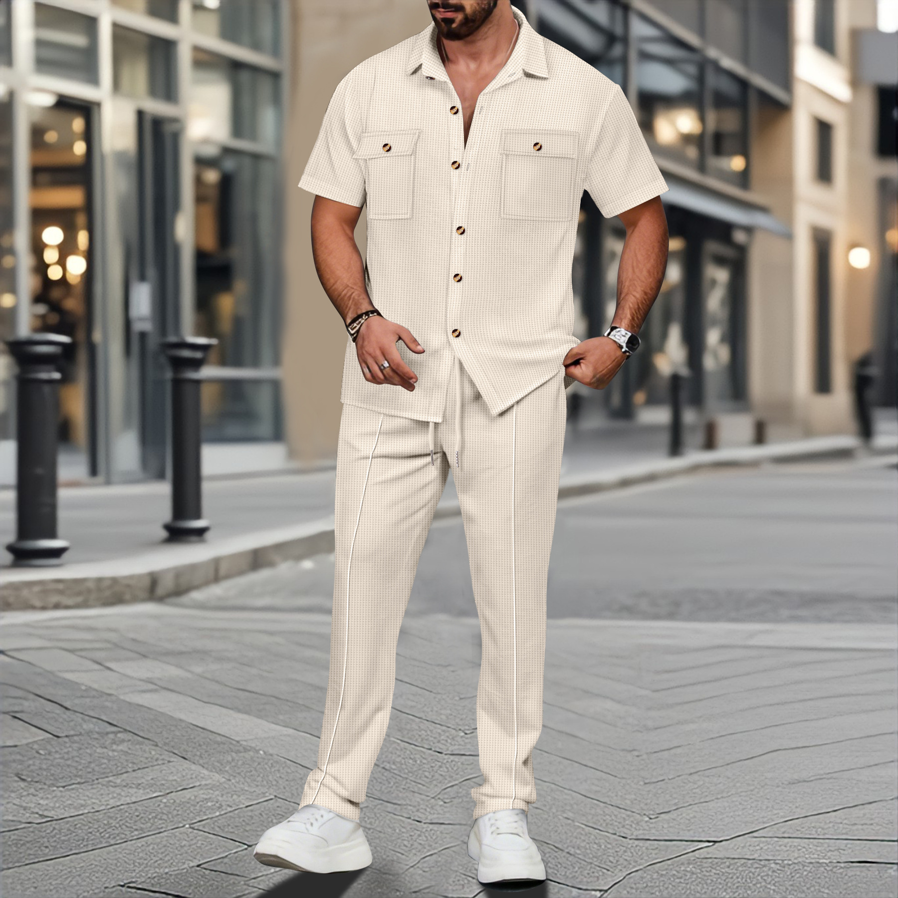 Men Summer Solid Color Lapel B – обзор и цена Embellish Knit