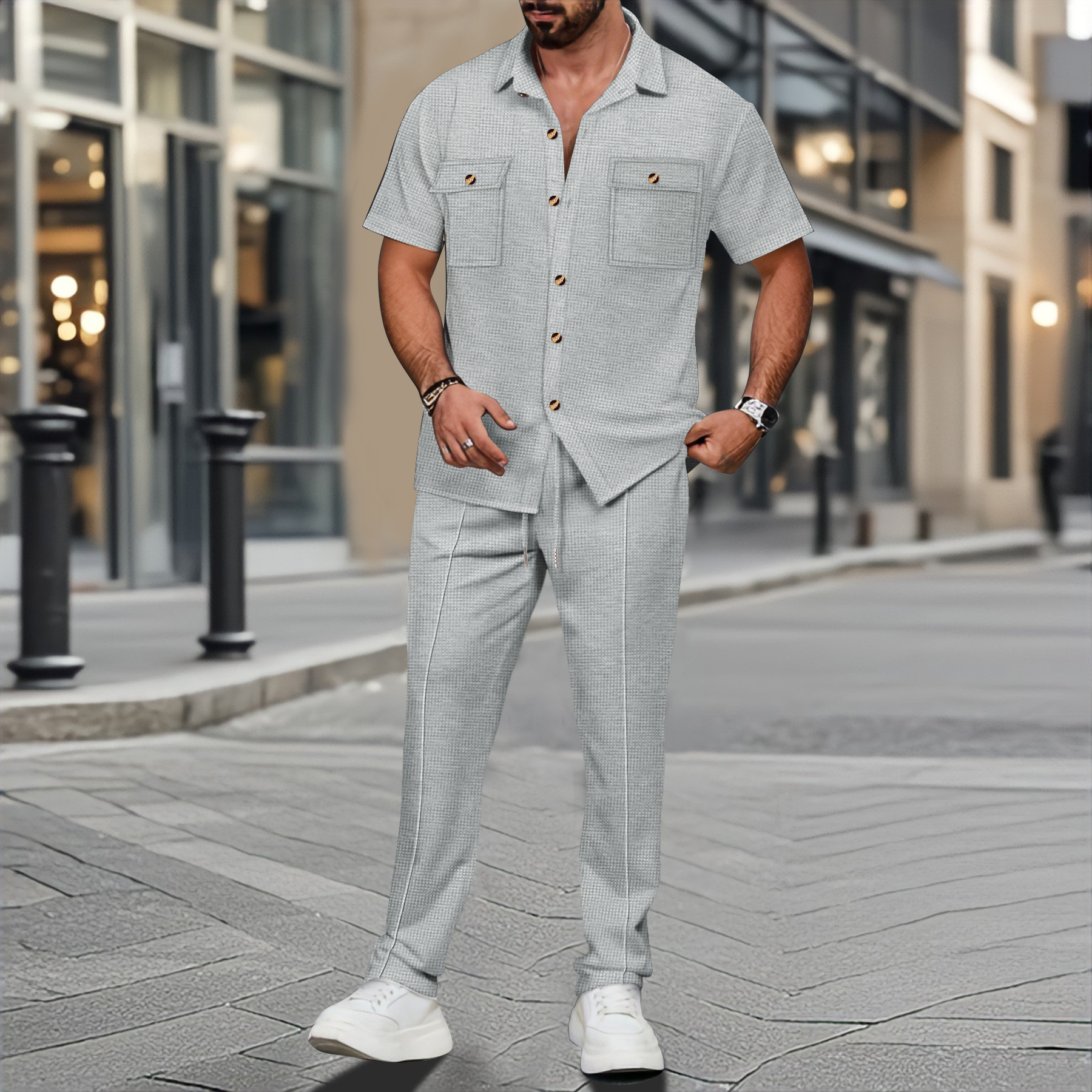 Men Summer Solid Color Lapel B – обзор и цена Embellish Knit