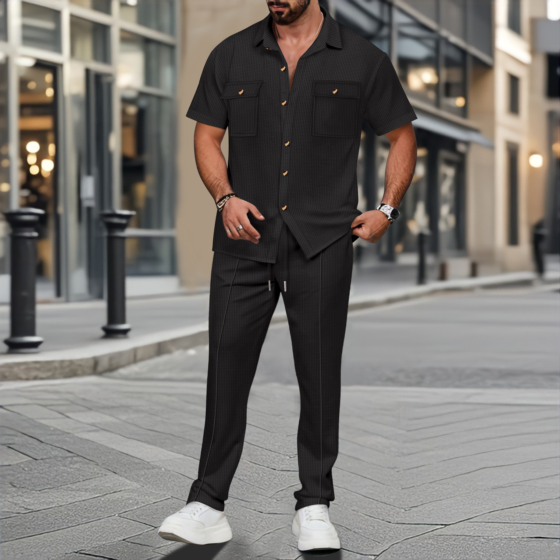 Men Summer Solid Color Lapel B – обзор и цена Embellish Knit